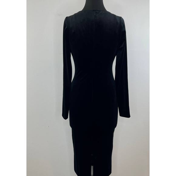 Good American Black Velvet Plunge V-Neck Long Sleeve Bodycon Midi Dress Sz 2 NEW - Picture 4 of 11